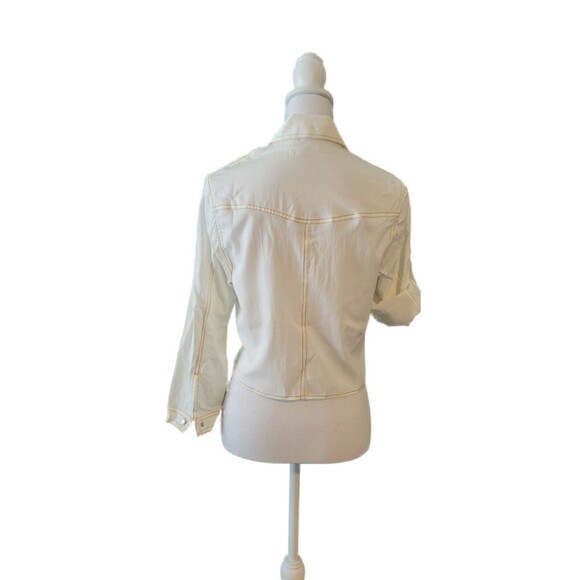 AMEBELLE Roll Up 3/4 Sleeve Tie Front Knot Shirt Chambray Denim Crop Top Sz M - Picture 6 of 9